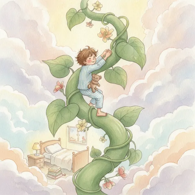 Jack and the Beanstalk fairy tale bedtime story for kids illustration