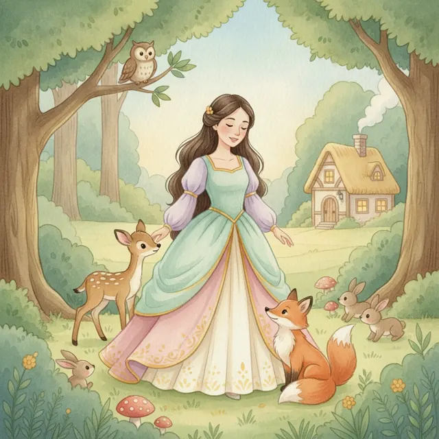 Snow White fairy tale bedtime story for kids illustration