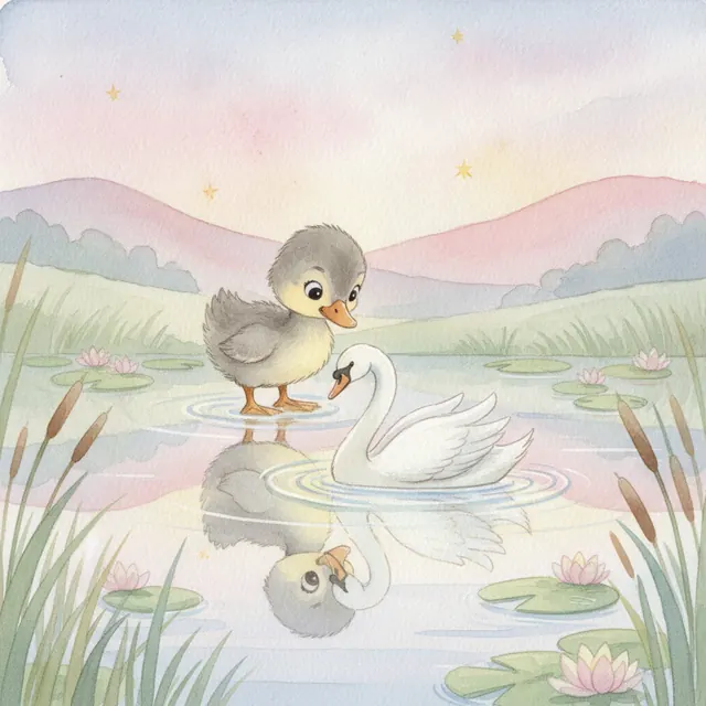 Ugly Duckling fairy tale bedtime story for kids illustration