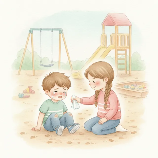 A Hug for the Crying Boy story for kids illustration