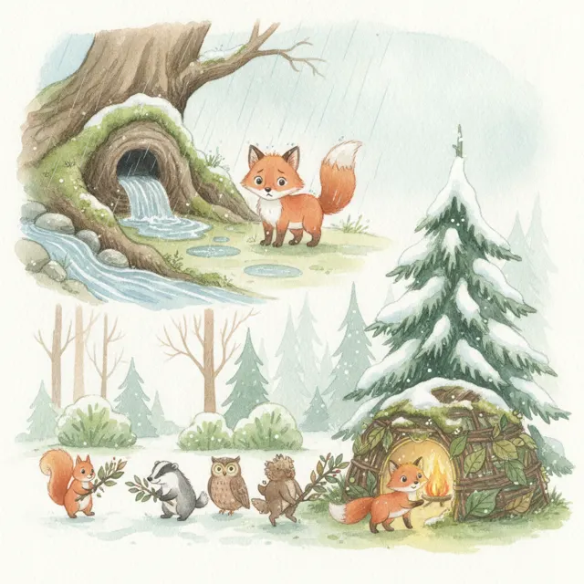 A New Den for the Winter story for kids illustration