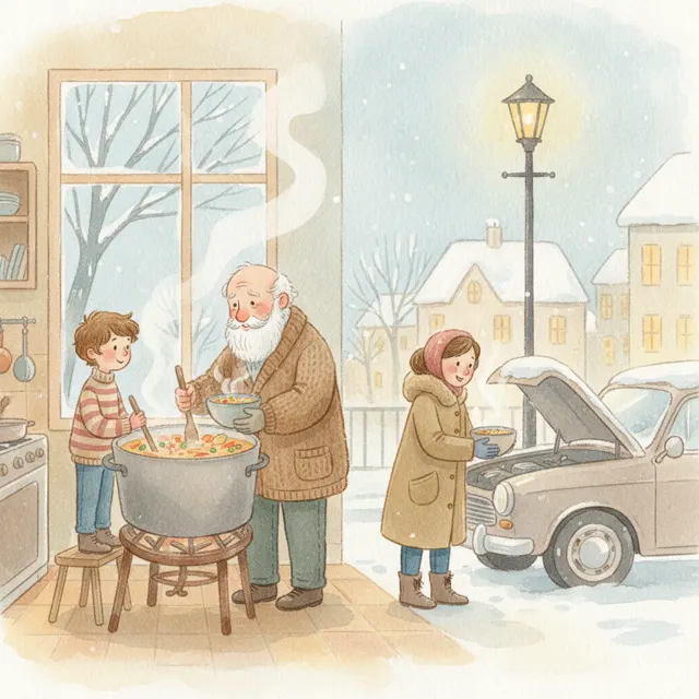 A Soup for the Snowy Night story for kids illustration
