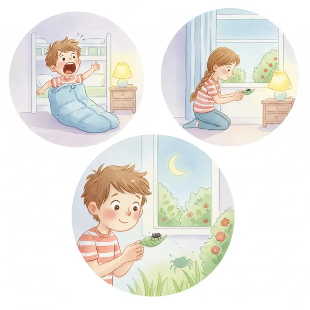 A Spider in the Sleeping Bag story for kids illustration