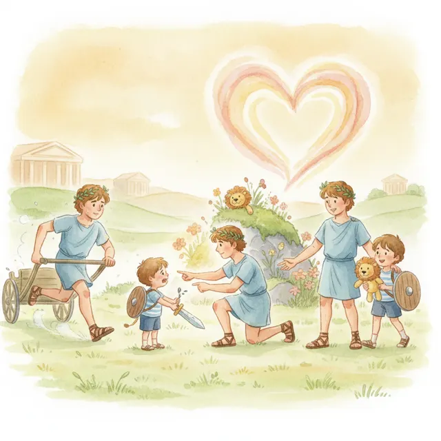 Achilles and the Little Shield Boy story for kids illustration