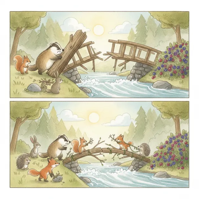 Badger and the Fallen Bridge story for kids illustration