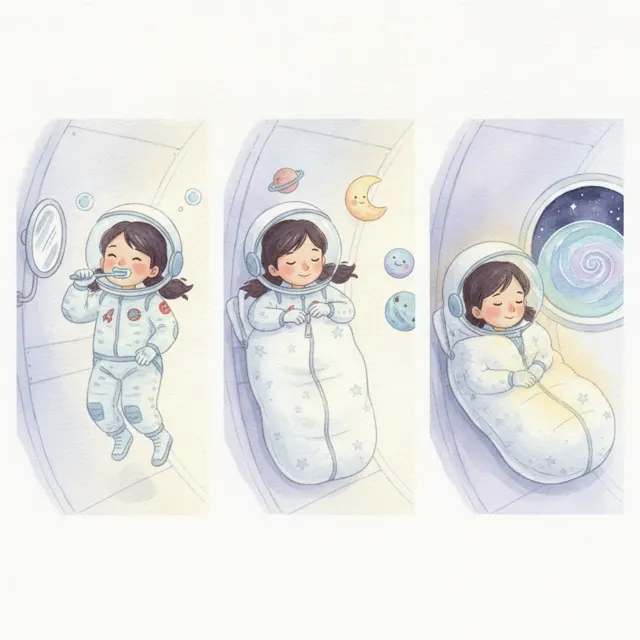 Bedtime on the Space Station story for kids illustration