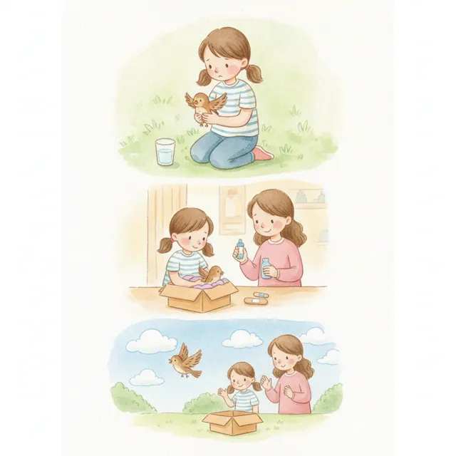 Bella and the Little Bird story for kids illustration