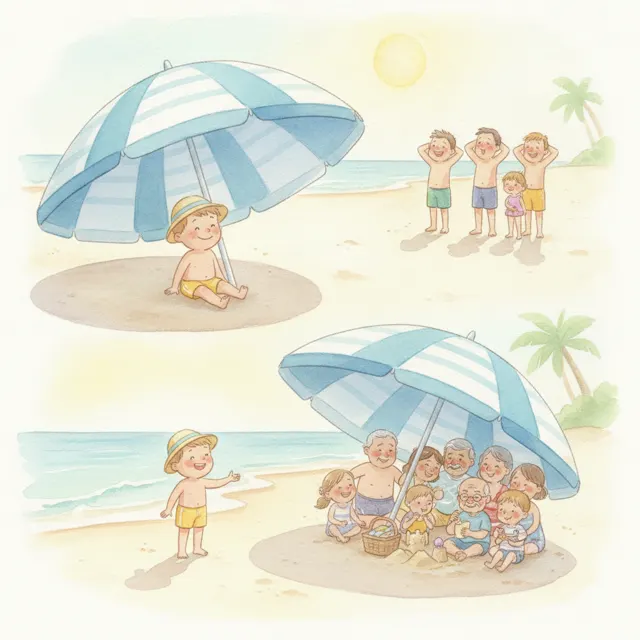 Ben's Big Beach Umbrella story for kids illustration