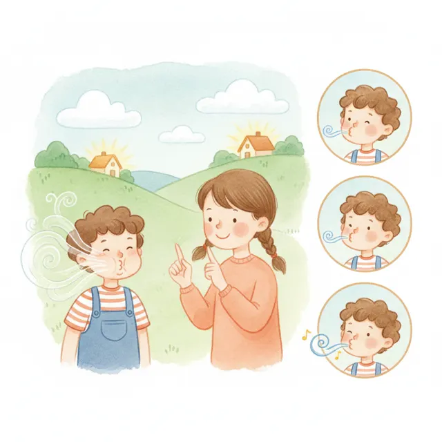 Benny Learns to Whistle story for kids illustration