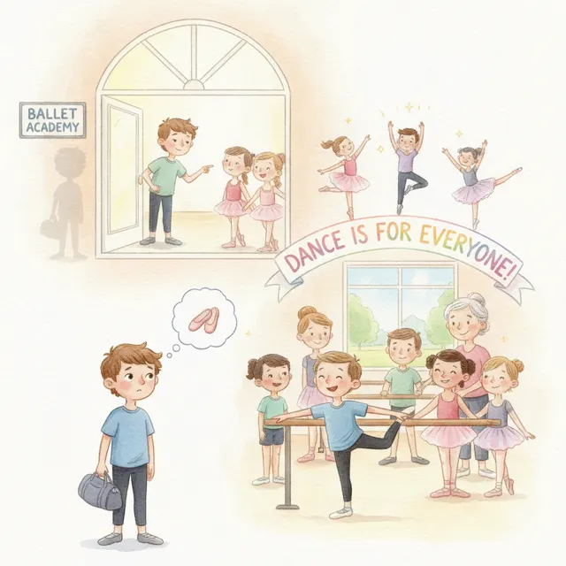 Benny's First Ballet Class story for kids illustration