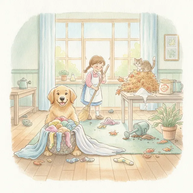 Benny the Dog Helps Out story for kids illustration