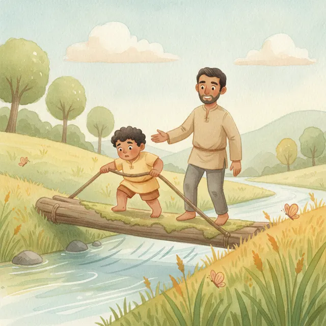 Bolu Crosses the Log Bridge story for kids illustration