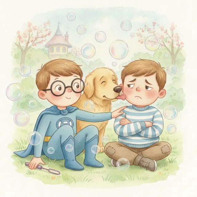 Bubble Boy and the Big Frown story for kids illustration