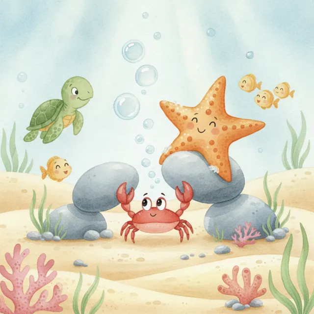 Bubbles and the Starfish Friend story for kids illustration