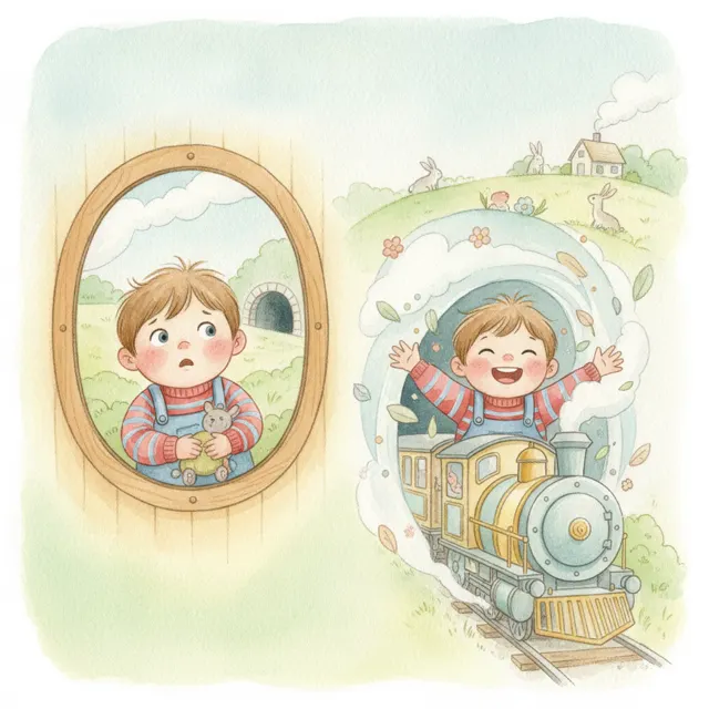 Charlie's First Train Ride story for kids illustration