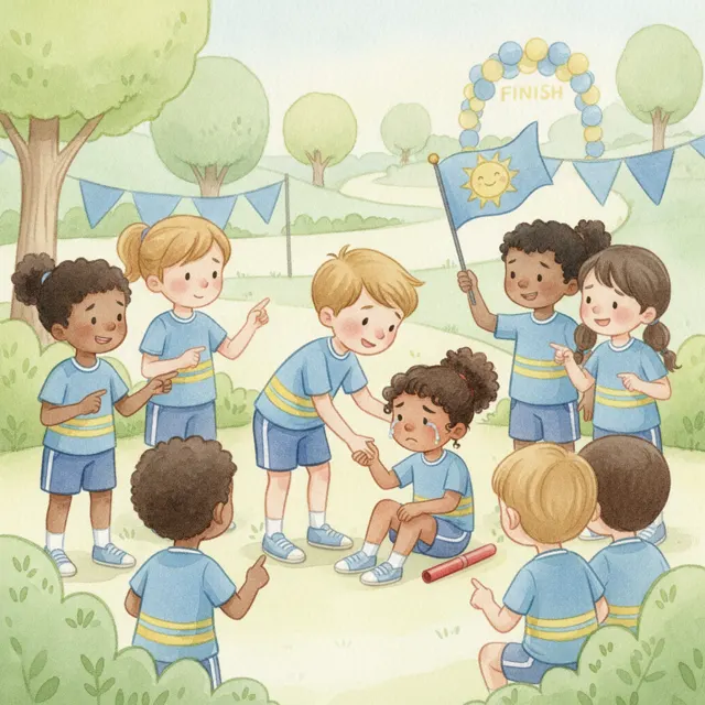Cheering for the Blue Team story for kids illustration