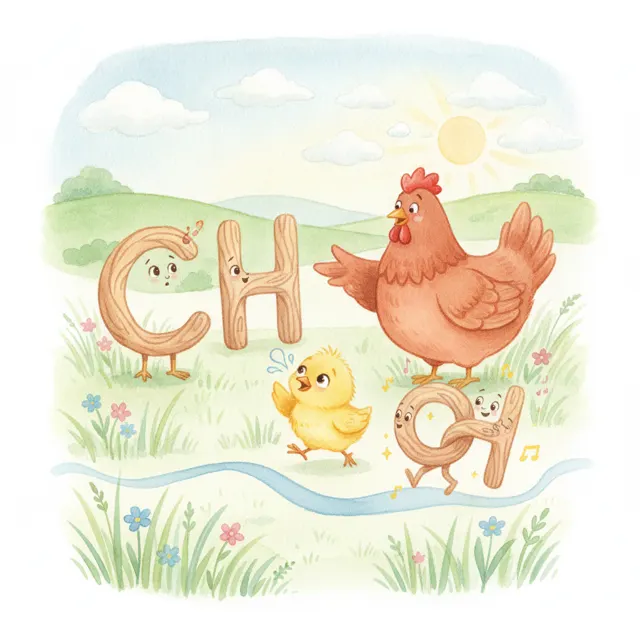 Chick's Chirping Ch Sound story for kids illustration