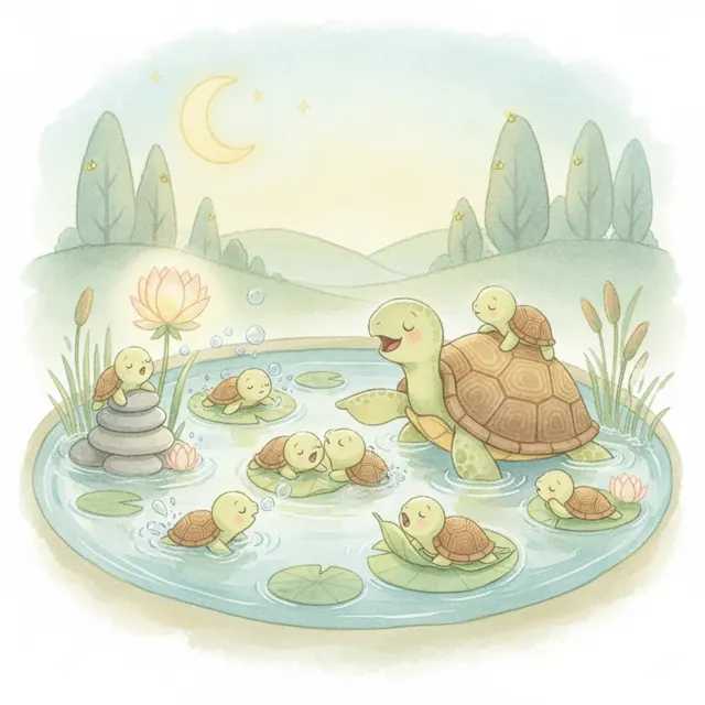 Counting Ten Turtles to Bed story for kids illustration