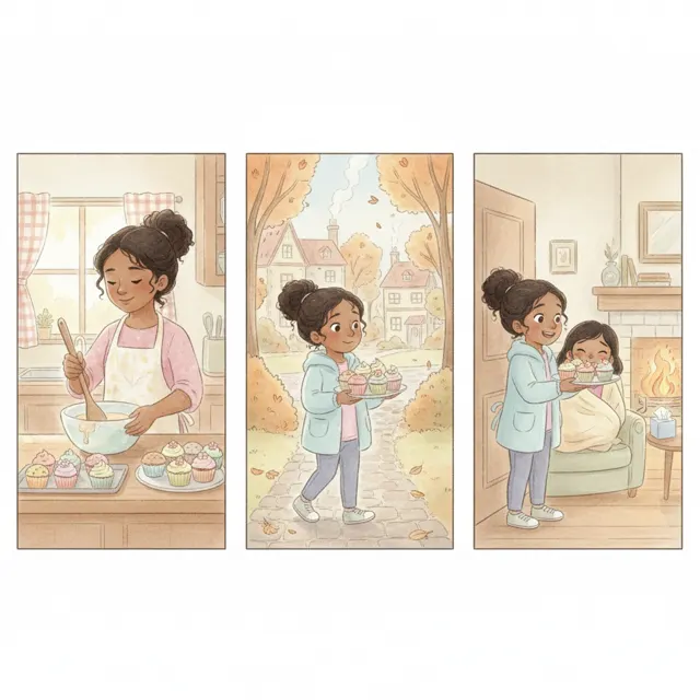 Cupcakes for a Sick Friend story for kids illustration