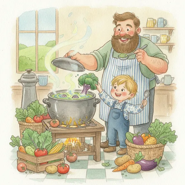 Dad's Famous Vegetable Soup story for kids illustration