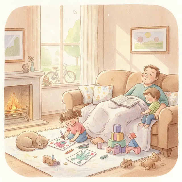 Dad's One Day Off story for kids illustration