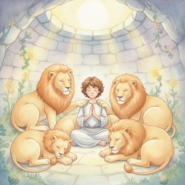 Daniel and the Friendly Lions story for kids illustration