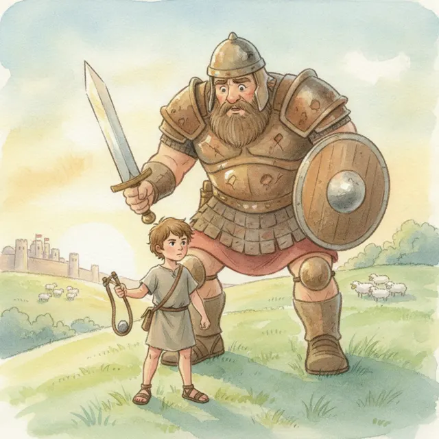 David and the Giant story for kids illustration
