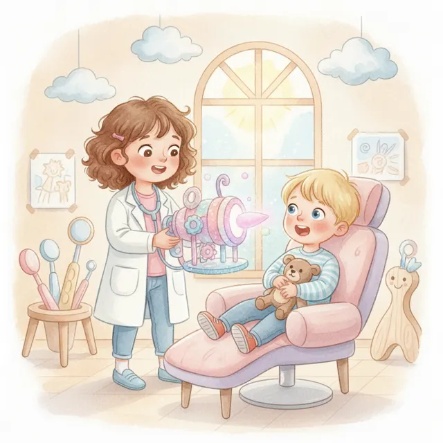 Dr. Mia and the Sparkle Machine story for kids illustration