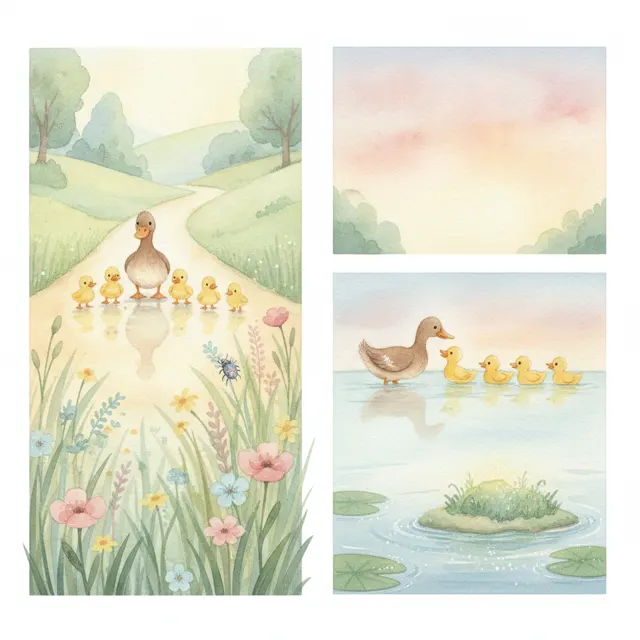 Ducklings in a Row story for kids illustration