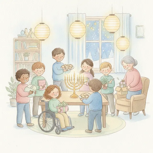Eight Nights of Helping Hands story for kids illustration