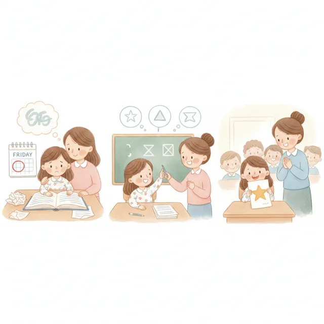 Ella's Hard Spelling Test story for kids illustration