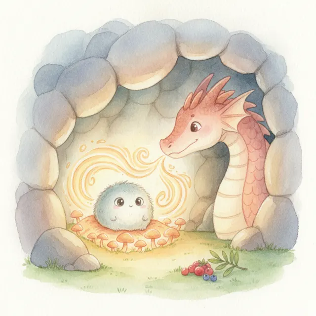 Ember and the Cold Little Cave story for kids illustration