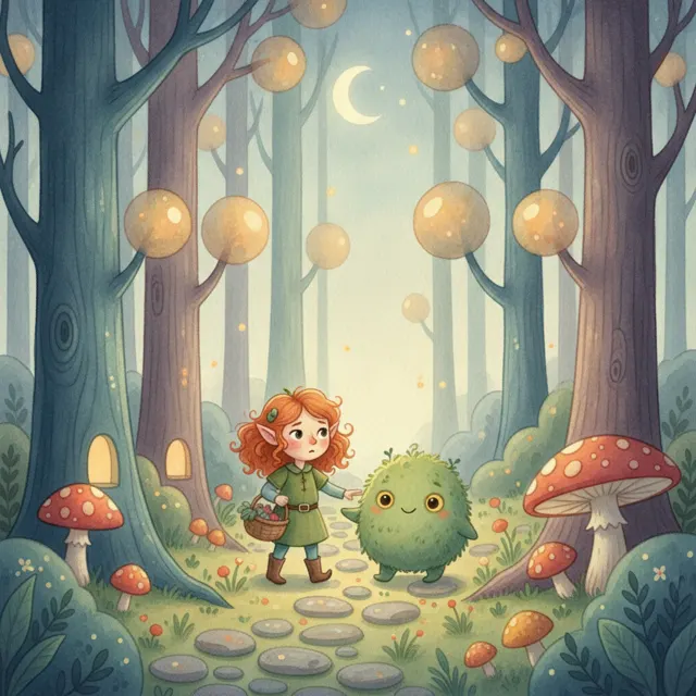 Fern Walks the Dark Forest story for kids illustration