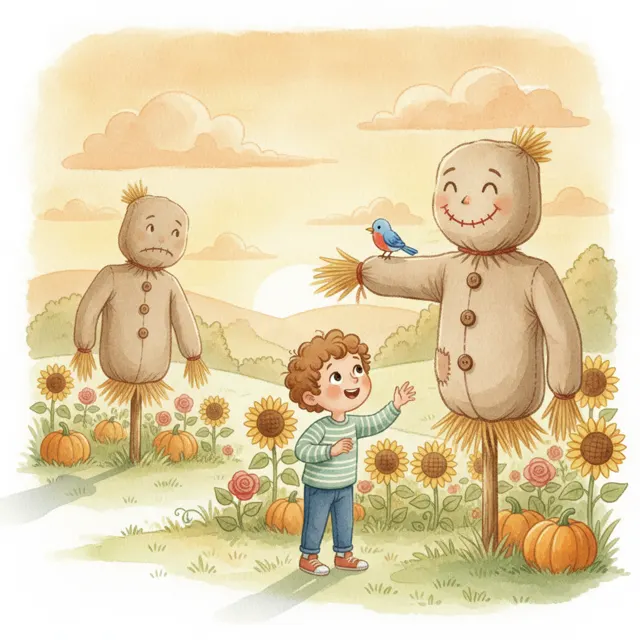 Finn and the Friendly Scarecrow story for kids illustration