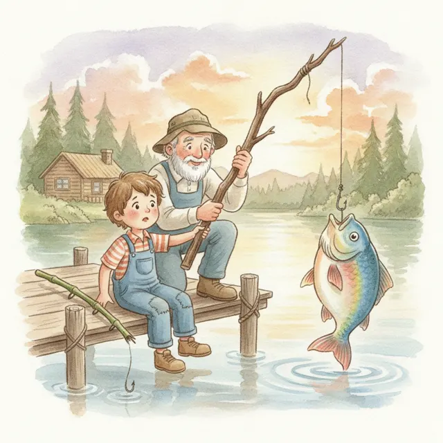 Fishing with a Broken Pole story for kids illustration