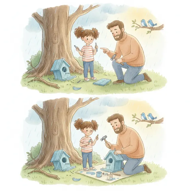Fixing the Birdhouse Together story for kids illustration
