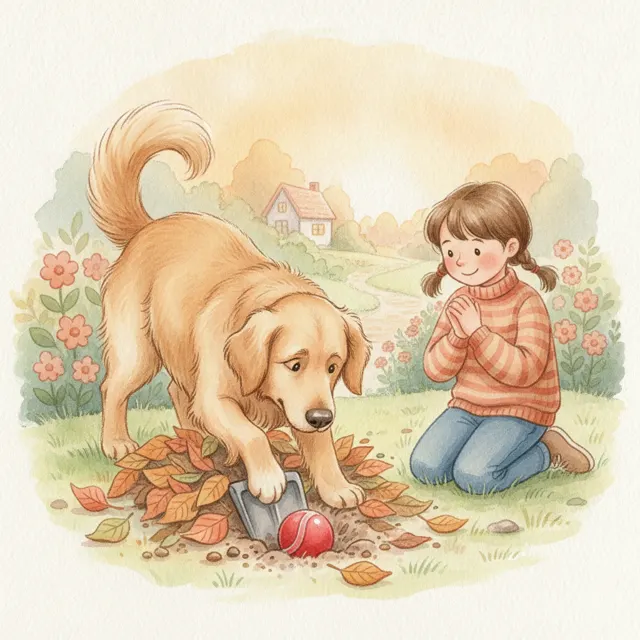 Four Paws and One Lost Ball story for kids illustration