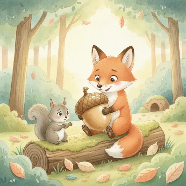 Fox and the Lost Acorn story for kids illustration