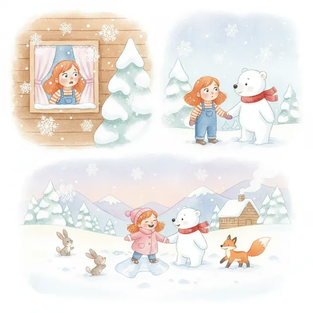 Freya's Very First Snow story for kids illustration