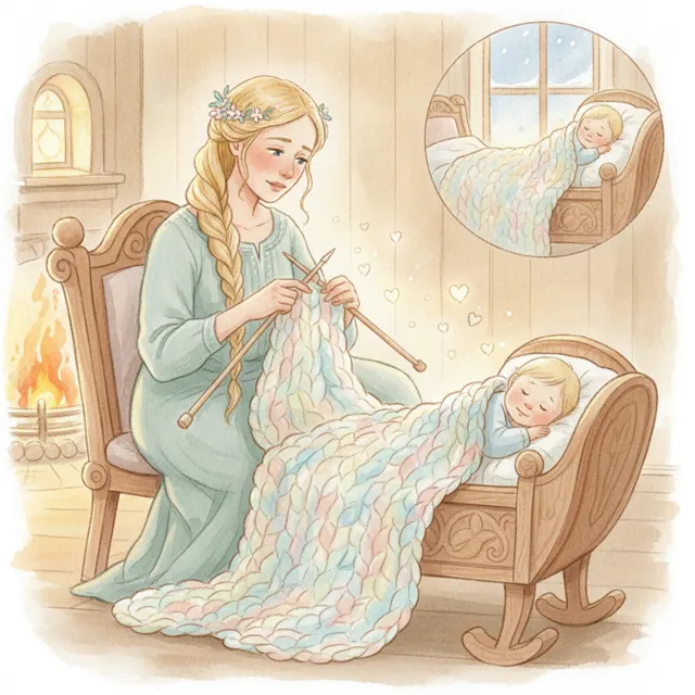 Frigg Knits a Warm Blanket story for kids illustration