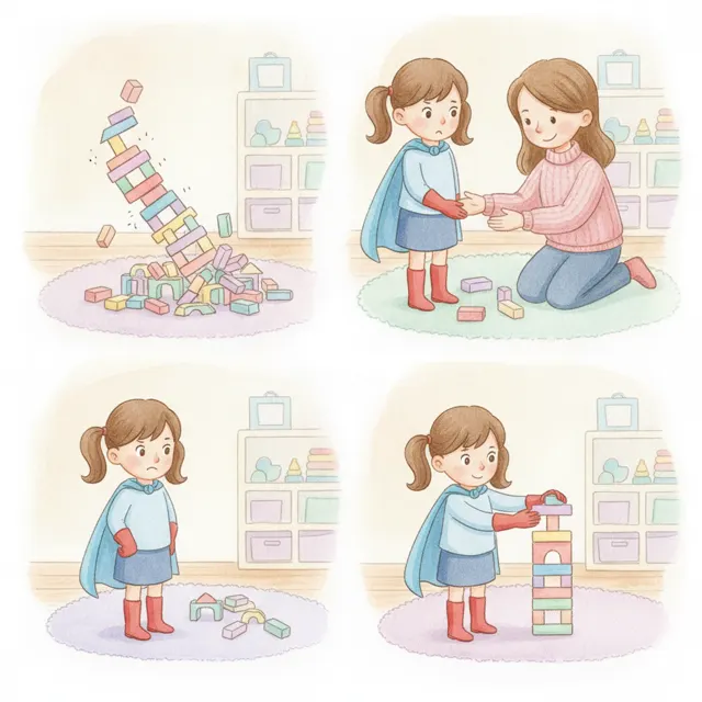 Giga Girl and the Wobbly Tower story for kids illustration