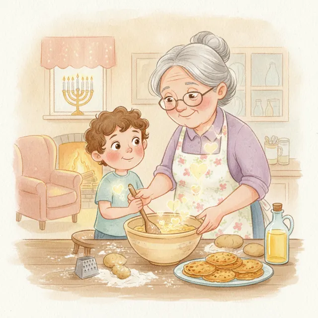 Grandma's Latkes and the Secret Ingredient story for kids illustration