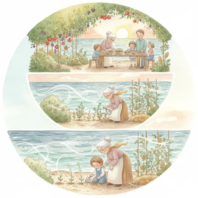 Grandmother's Garden by the Sea story for kids illustration