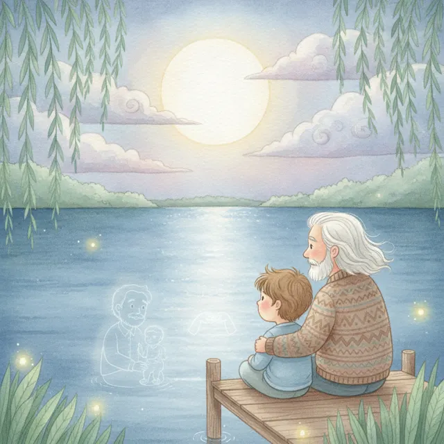 Grandpa and the Moon's Silver Path story for kids illustration