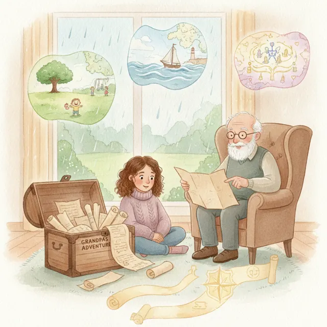 Grandpa's Box of Old Maps story for kids illustration