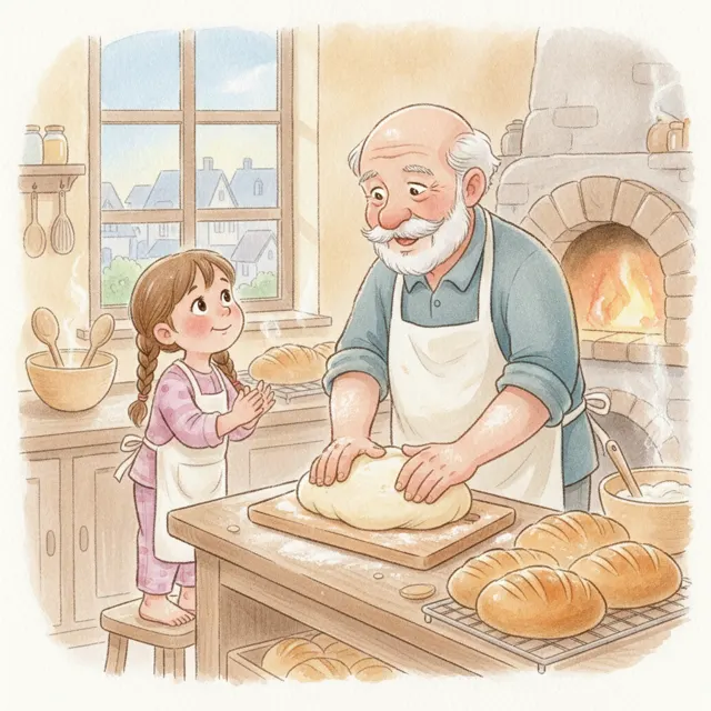 Grandpa's Morning Bread story for kids illustration