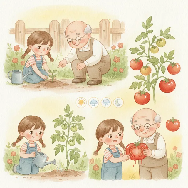 Grandpa's Red Tomato story for kids illustration
