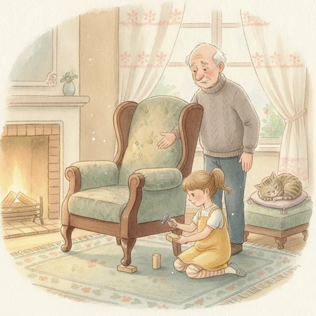 Grandpa's Wobbly Chair Gets Fixed story for kids illustration
