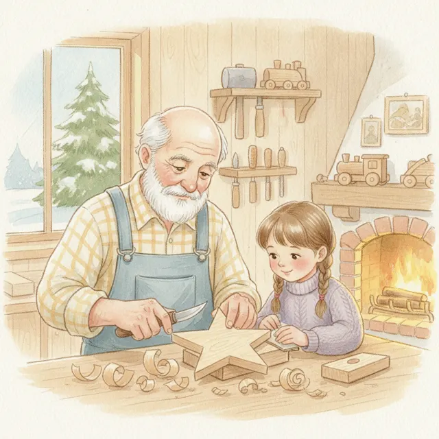 Grandpa's Wooden Star story for kids illustration