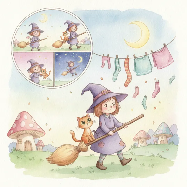 Greta and the Mixed-Up Broom story for kids illustration